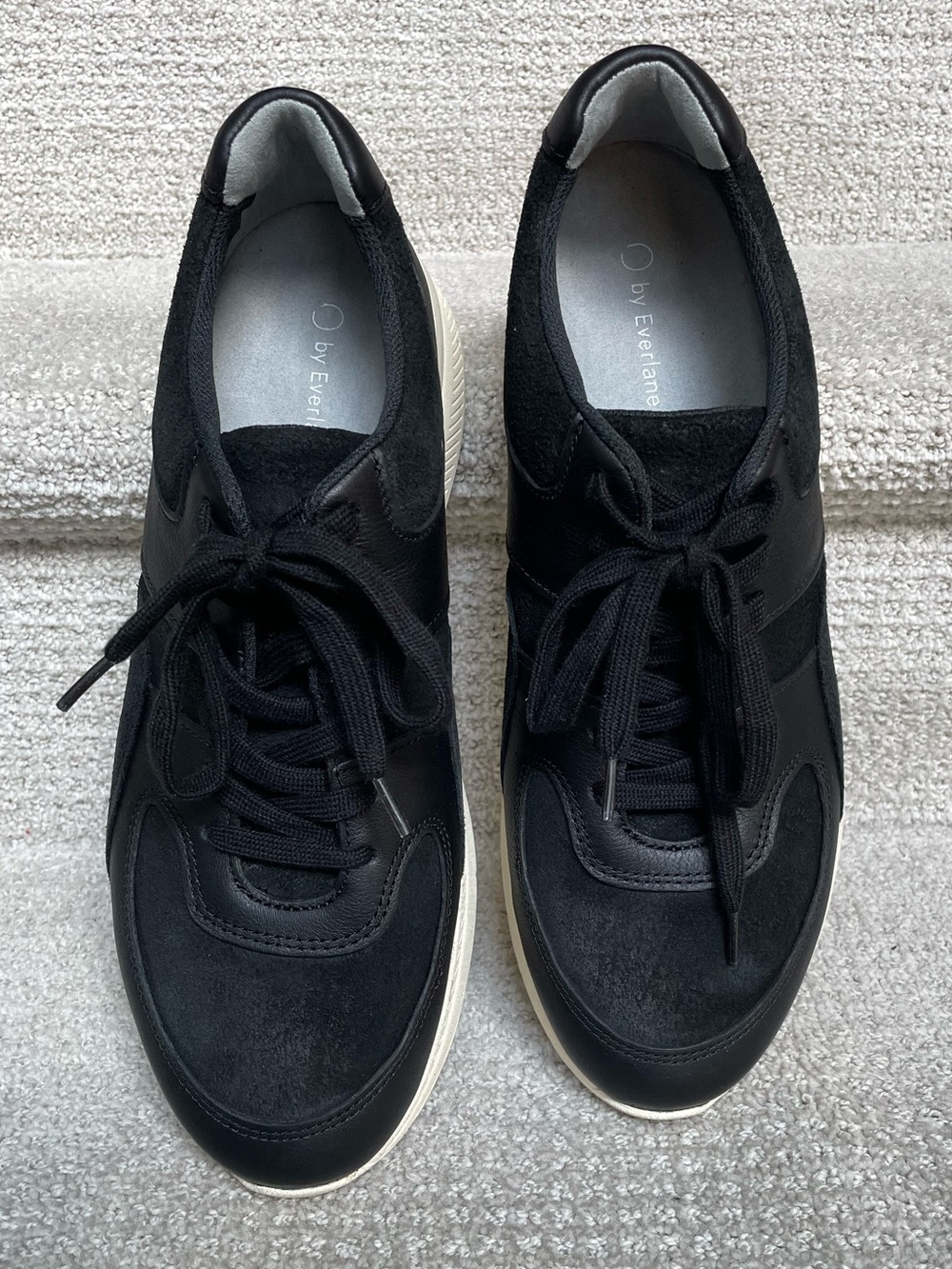 NEW!  Everlane Tread by Everlane Low Top Black Leather Suede Cream Sole Sneakers